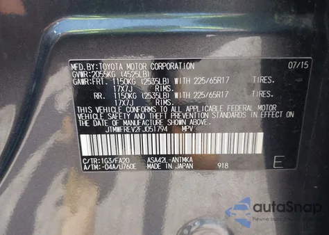 2015 Toyota Rav4 Xle z USA, uszkodzony, nr VIN JTMWFREV2FJ051794